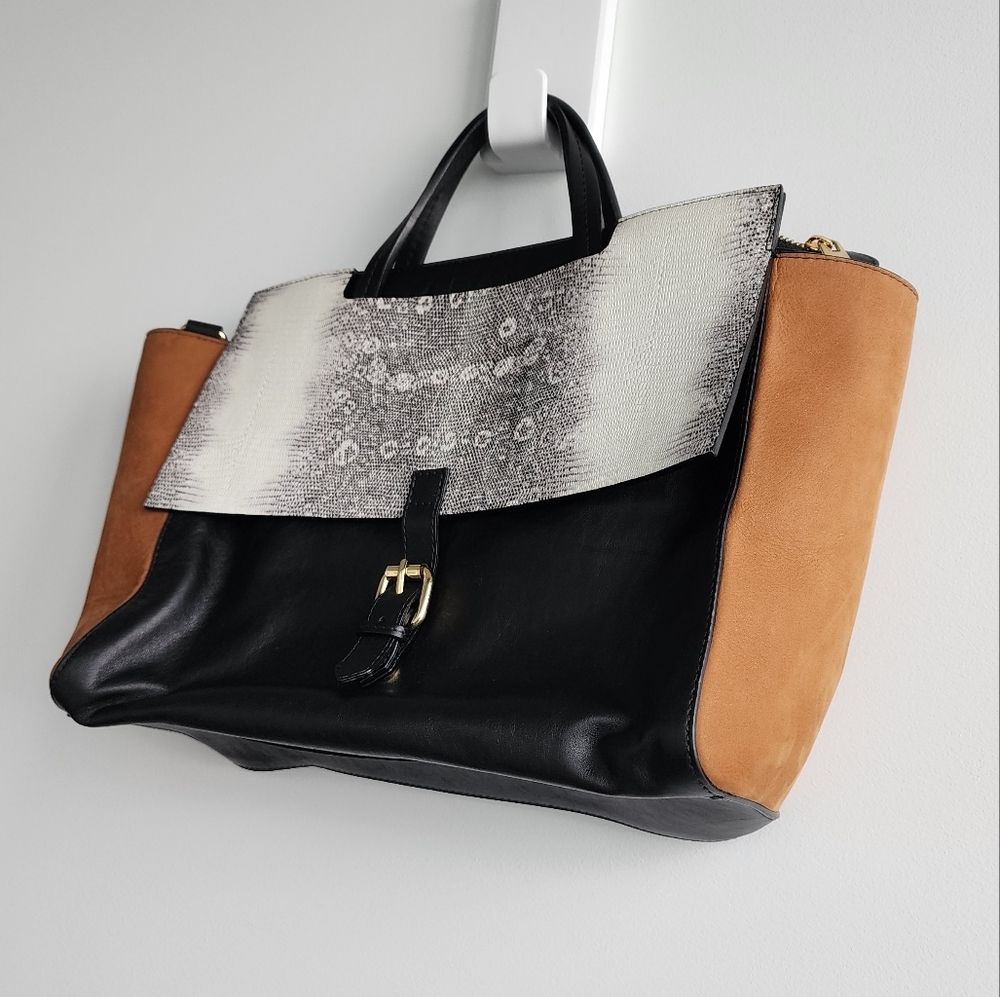 COSMOPARIS Meya Top Handle Multi Colour Leather Flap Tote Bag